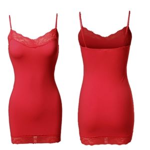 Red sexy cami long lingerie camisole basic lace tank top